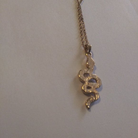 Gold Colored Snake Charm Necklace with Rhinestones 18" - Picture 5 of 5